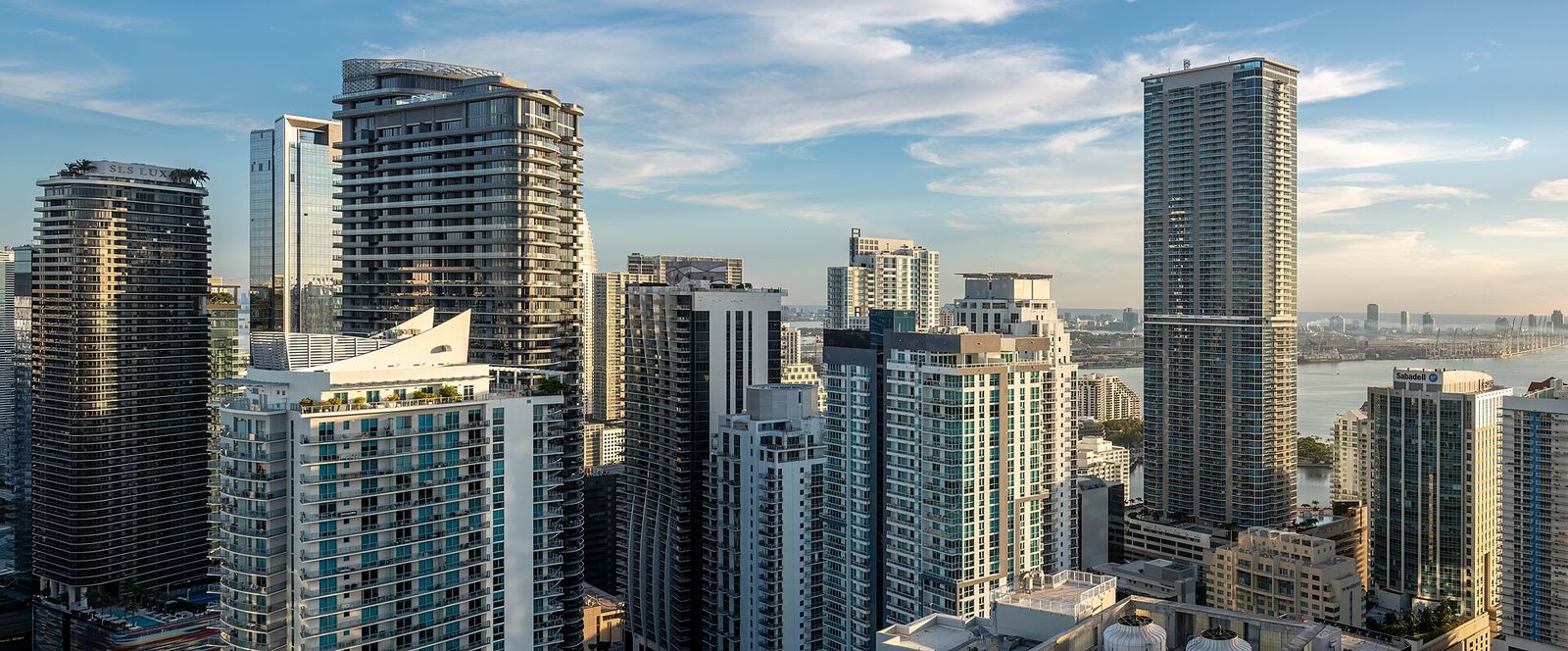 Modern condo towers in Brickell, Miami on a clear day