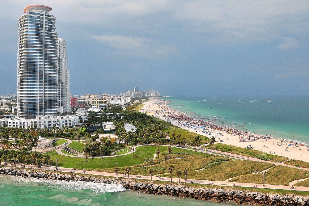 Miami Beach shoreline and oceanfront buildings
